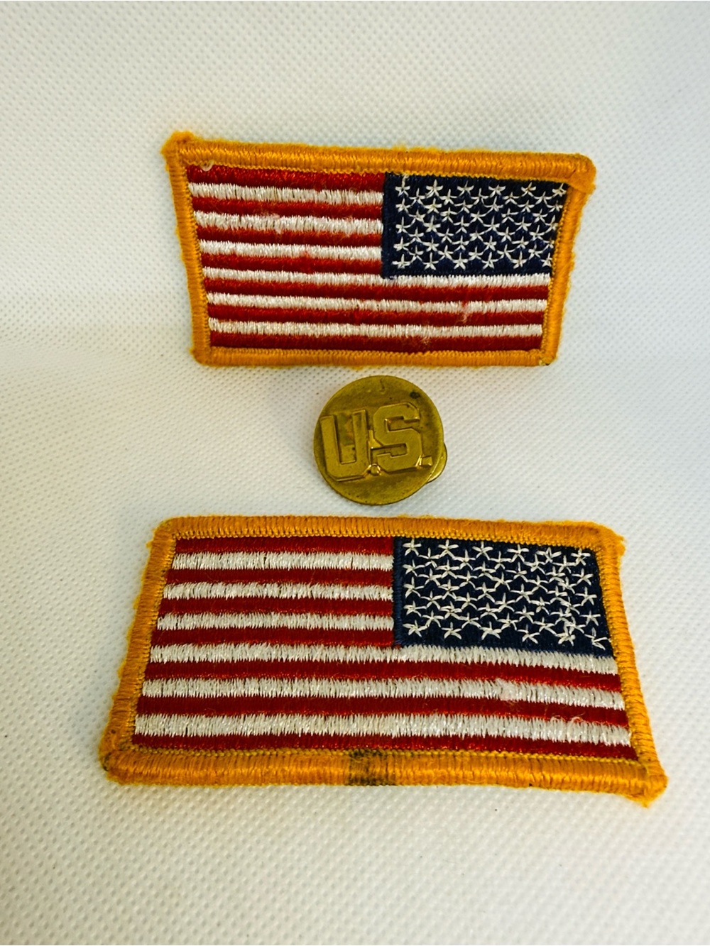 US Military Pin and American Flags Embroidered. Set Vintage.